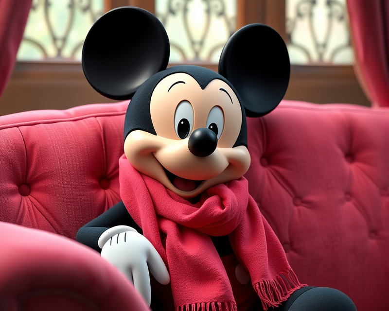 button, mickey mouse, couch, scarf, pink